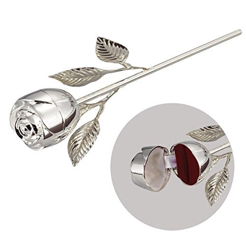 Unique Silver Plated Rose Shaped Long Stem Ring Boxes for Girlfriend