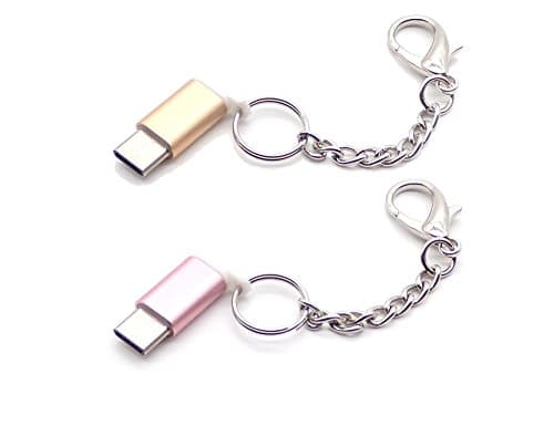 USB Type C to Micro USB Adapter 2-PACK Keychain - COSMOCAT USB to Type C Convert Kit 2 pcs (Gold &amp; Pink)
