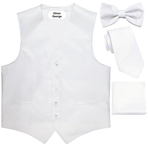 4pc Solid Vest Set, Necktie, Bow-Tie, Handkerchief Set