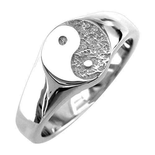 Solid Yin Yang Ring in Sterling Silver - size 13