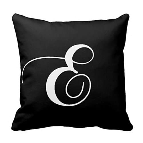 Black White Monogram E Designer Monogrammed Pillow Case