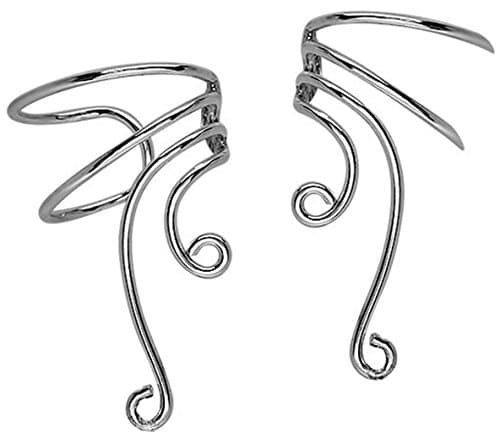 Basic Curly Q Non-pierced .925 Sterling Silver Pair of Wave Ear Cuff Earrings