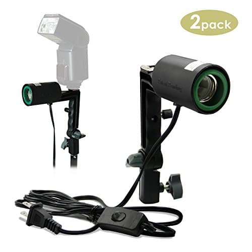 Lusana Studio [2 Pack] Lighting Bulb Socket, Light Holder E26, E27 Standard Base Socket Size with Cold Shoe Mounting Bracket and Umbrella Reflector Slot, Photo Studio, LNA1012