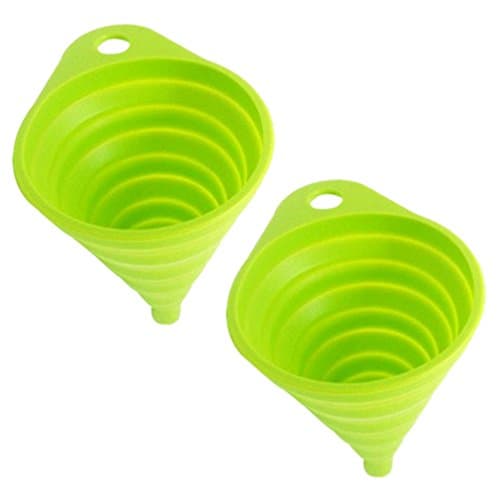 Otedes Silicone Collapsible Funnel Cup, 2 PCS Foldable Funnel for Liquid Transfer 100% Food Grade Silicone（green）