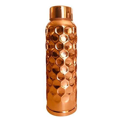 Artisan Copper Ware certified Elegantly Designed &amp; Mindfully Made Heavy Gauge Pure Copper Water Bottle with Diamond Design- Ayurvedic Copper, Health Benefits, Yoga and Holistic Lifestyle (1 lit/33 Oz)