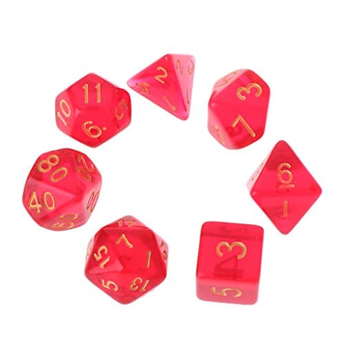Manyo 7pcs/set Polyhedral Multi Sided Dice D4-D20 Dungeons&Dragon (Wine Red)