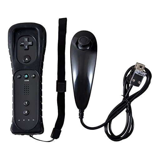 Convenient Syncing Stable Connection 2 in 1 Built in Motion Plus Remote Controller + Nunchuck + Wrist Strap For Nintendo Wii ,Wii U and Mini Wii (Black)