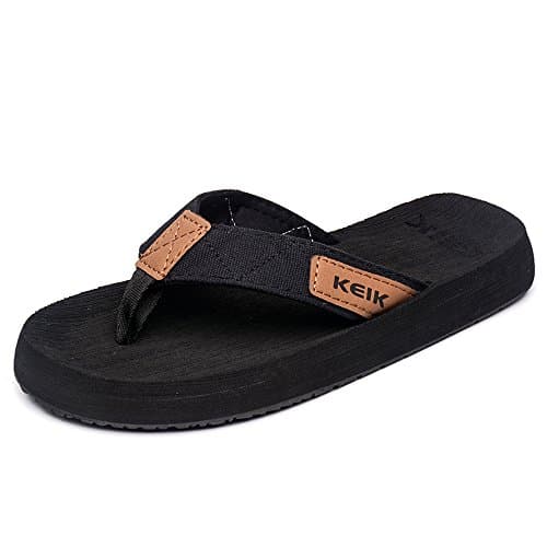 Flip-Flops,Thong Sandals for Men Human Engineering Platform Classical Handmade Beach Slipper for Indoor Outdoor by KEIK (10 D(M) US, BLACK)