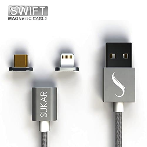 SWIFT Mini2 Micro USB Magnetic LED Display Data Sync Fast Charge 3.28ft Cable for Android, iPhone, iPad and Tablets (Gray)