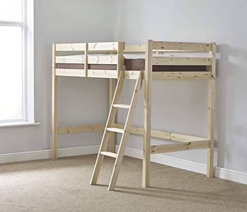 Oscar Loft Bunk SHORT BED - Highsleeper bunkbed - Solid pine 2ft 6x 5ft 9 Small Single High Sleeper - WITH Sprung Mattress Solid - Natural Pine - WITH Sprung Mattress