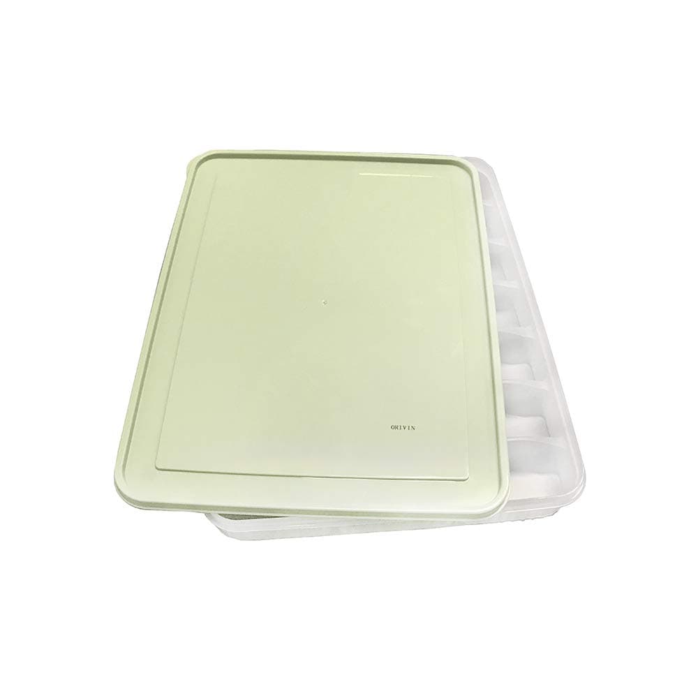 ORIVIN Portable Single Layer Dumpling Box Dumpling Holder,Dumpling Freezer Case Fridge Single-Deck Fresh-Care Dumpling Storage Box with Lid for Home Restaurant,Plastic Storage Tanks