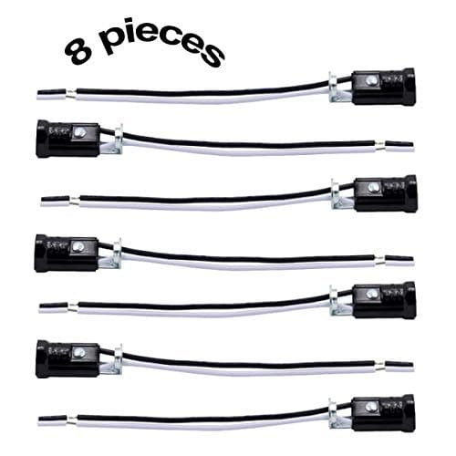 E12 Candelabra Base Lamp Holder Light Socket, Keyless Phenolic, 6 Inch Wire Leads, Pack of 8