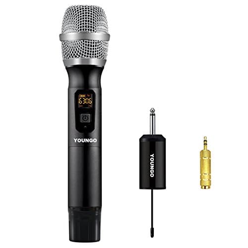 Wireless Microphone System, UHF Handheld Mic, with Mini Portable Receiver 6.35mm 1/4 3.5mm 1/8 Output, For Wedding/Home/Karaoke/Business Meeting/Stage Performance (Black)