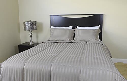 Luxlen Microfiber Dobby Stripe Down Alternative Comforter Set, Full/Queen (86" L x 86" W), Oxford Tan