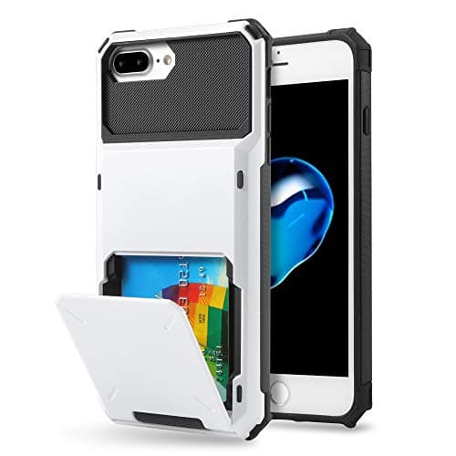 OKAYUSED iPhone 7 Plus Case, iPhone 8 Plus Case, Dual Layer iPhone 7/8 Plus Wallet Case [Card Pocket] Anti-Scratch Protective Shell Armor Rubber Bumper Case with Credit Card Slot Holder (White)