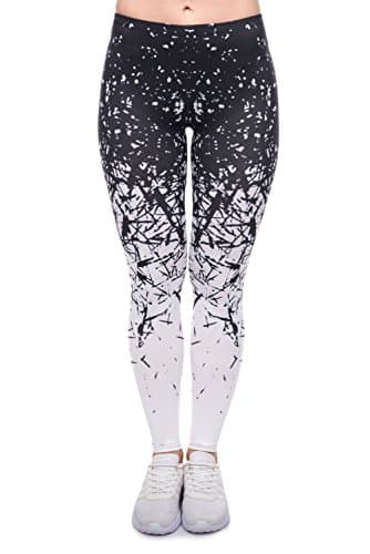 PINK PLOT Basic Printed Leggings Patterned High Elasticity Pants for Women Girls One Size-Fit XS-L White Black Element