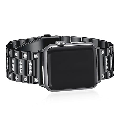 for Apple Watch Bands,White Crystal Diamond Loop Replacement Strap for iwatch Series 4 (44mm), Series 3 2 1-42mm Black