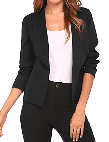 Women Solid Open Front Blazer Cardigans Long Sleeve Pockets Lapel Suit Jacket