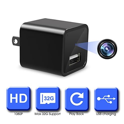 Mini Hidden Camera, USB Spy Camera, 1080P HD USB Camera Adapter, USB Wall Charger Adapter with Mini Hidden Camera for Home Surveillance, Not Support WIFI &amp; Not Include Micro SD Card (Black)