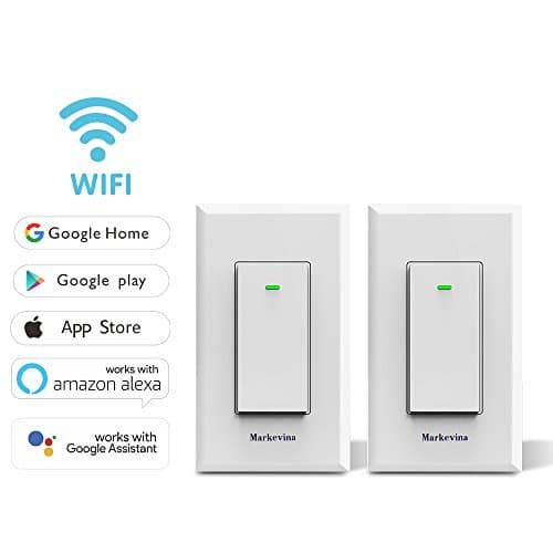 Smart WiFi Light Switch APP Control from Anywhere Compatible with Alexa Google Home, Timing Schedule, Overload Protection No Hub Required -15A Nuetral Wired Required One-way -2 Pack