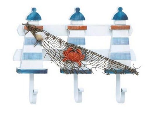 Lighthouse Fish Net Crab Shell Triple Coat Cap Hook Wall Plaque
