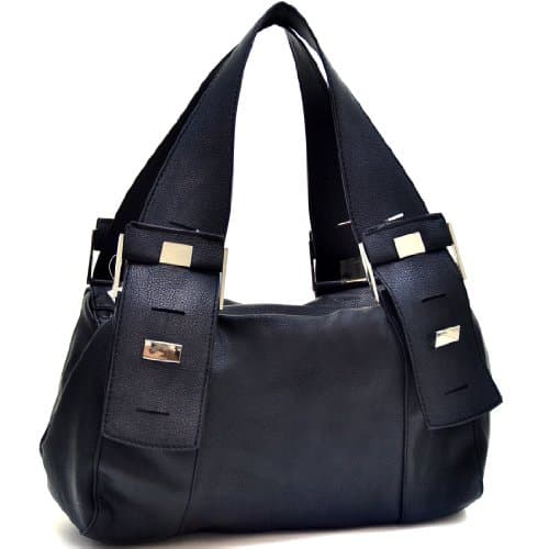 Silver Button Accent Shoulder Bag - Black