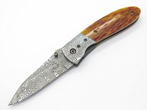 Custom Greg Lightfoot LCC Damascus Jiffed Bone Titanium Linerlock Folder Folding Pocket Knife