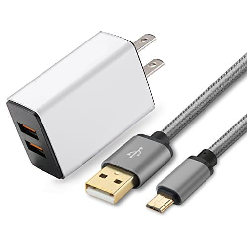 Micro USB Charger Cable 10ft with Plug, WITPRO Android Braided Cord and 2A/5V Dual Port USB Wall Charger for Samsung Galaxy S7/S6 Edge, Note 4/5, J3 J5 J7, Moto G, HTC M7 M8 M9, More Phone -Gray