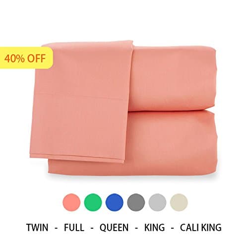 H Bedding 4pcs Solid Color Brushed Microfiber 1800 Bedding - Wrinkle, Fade, Stain Resistant, Hypoallergenic Sheets, Pillow Case Set - Queen Sheet Set, Peach