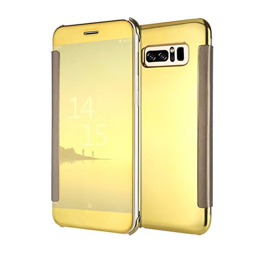 Galaxy Note 8 Case, Mirror Clear View Window Smart Sleep/Wake Up Function Flip PC Hard Case Cover for Samsung Galaxy Note 8 TOXZOA (golden)