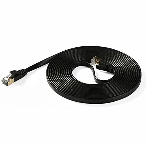 Hexagon Network - Ethernet Cable Cat7 Flat 15ft Black, Shielded (STP) Network Cable Cat 7 Flat Slim Ethernet Patch Cable, Internet Cable With Snagless RJ45 Connectors - 15 Feet Black