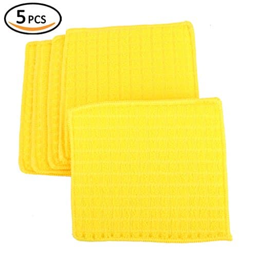 Kleanner Premium Microfiber Sponge Square Kitchen Dish Cloth,Easy Foaming, Cleaning,Size 6.7" X 7.5"(W X L) Absorbent And Fast Dry Cleaning Towel, 5 Pack/Set - Yellow