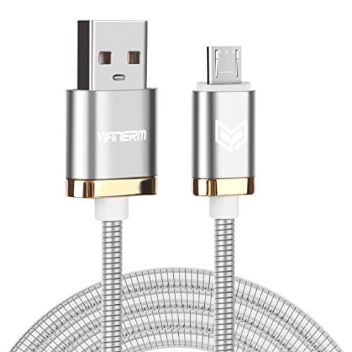 micro USB cable Data sync &amp; charging android phones Yianerm 3.3ft metal cable and shell charge cable for Samsung Galaxy S7 / S6, LG, xiaomi, HTC, Sony, Motorola and micro USB devices (silver)