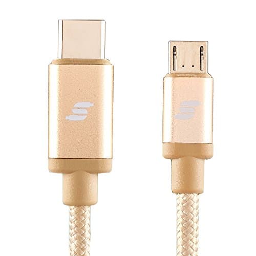 Sinseader 6.6ft USB 2.0 Type C (USB-C) to Micro B (Micro USB) Cable with Braided Jacket in Gold(mucm20-GD-6.6FT)