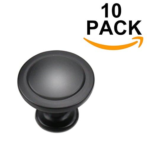 10pc Solid Metal Cabinet Knobs, 1-1/4" Diameter Hardware Bedroom Cupboard Bar Drawer Kitchen Pull Handle, Black
