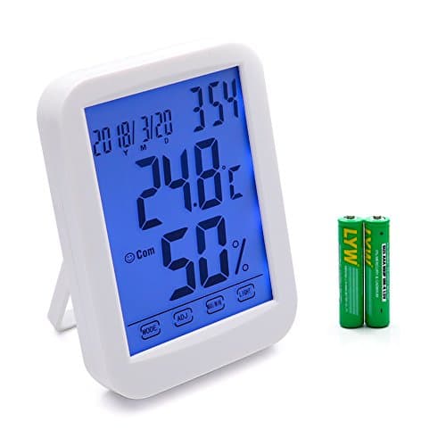 Digital Hygrometer Multifunctional Thermometer with Backlight Touchscreen Temperature Humidity Temperature Monitor for Indoor Use (White)