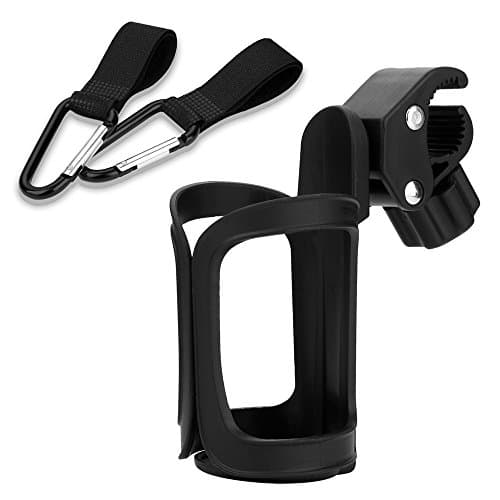 Universal Stroller Cup Holder with 2 Stroller Hooks Attach 360 Degrees Rotation and Clip for Baby Kids Stroller Mountain Bike Wheelchair Golf cart Carry Coffe Cup Water Bottle Baby Accessories