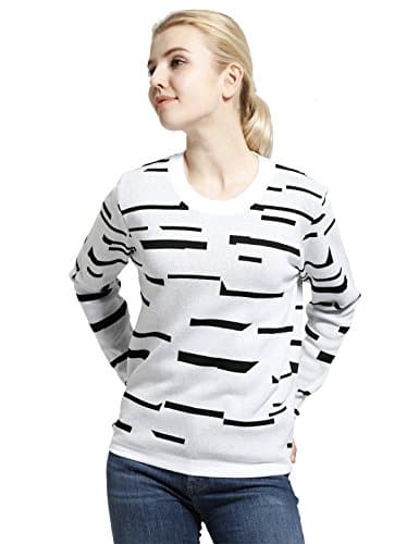 Stripes Pattern Knitted Long Sleeves Crew Neck Pullover Sweaters