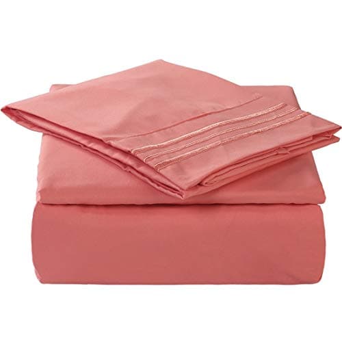 TEKAMON Queen Bed 6 Piece Sheet Set Cooling 100% Microfiber Polyester Extra Deep Pocket Fitted Sheet Luxury Soft,Breathable,Wrinkle Free Flat Sheet Coral