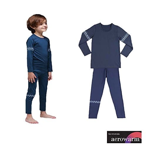 Mini K Functional Fabric Soft Brushed Light Thermal Base Layer Long JohnUnderwear Pajama For Kids (6~7Y, Indigo)
