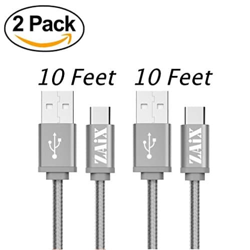 Extra Long 10 Feet Charge &amp; Data-Sync Cable For Sony Xperia Xz X Xz1 Compact Xzs L1 XA1 R1 Ultra Premium Plus Nylon Braided USB Cord (Grey 2 Pcs)