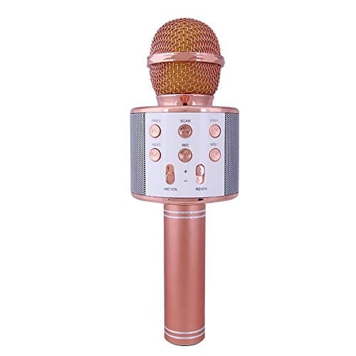 Karaoke Microphone Handheld Bluetooth Speaker for Apple iphone Android PC and Smartpnone Karaoke Machine for Home KTV Outdoor Part Muise Playing Singing WS-858 (Rose Golden)