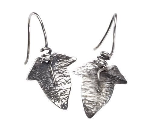 Silver Rustic Leaf Drop Earrings