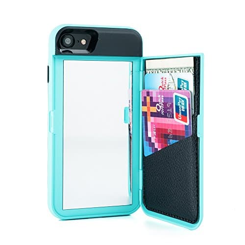 iPhone 7 Case, iPhone 8 Case,Wetben Dual Layer Shockproof PC+TPU Mirror Wallet Case with Card Holder and Stand Feature for Apple iPhone 7/iPhone 8, 4.7" (Teal Series2)