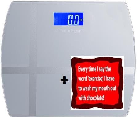 Skip Exercise and Just Eat Smart Scale Bundle. Digital Step-On Bathroom Scale Up To 400 lbs Bundled With Funny Affirming Refrigerator Magnet for the Exercise Non-Enthusiast