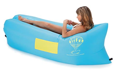 AirFun - Inflatable Lounger Air Filled Sofa Pool Float - Durable Rip Stop Nylon - Practical, Comfortable Design With Cup Holder & Magazine Pocket - Lightweight, Compact, Portable - Blue