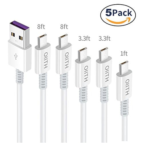 OIITH Micro USB Cable Android Charger 5 Pack (1ft, 2x3ft, 2x8ft) Fast Quick Charger Cable USB to Micro USB 2.0 Android Charging Cord for Samsung Galaxy, Note, LG, Nexus, Nokia,Motorola and More