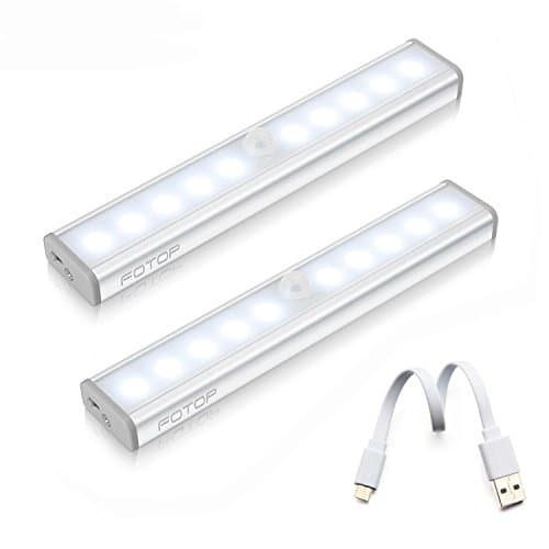 Motion Sensor Light, 2 Pack USB Rechargeable Wireless Motion Sensing Light for Counter,Cabinet,Closets,Campers with Magnet strip Stick on anywhere