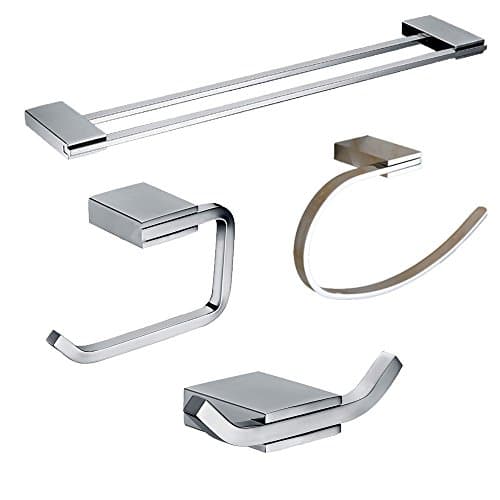 Ruddock 4-piece Polished Chrome Solid Brass Bathroom Accessory Sets Sturdy Towel Racks Towel Ring Toilet Paper Holder (KEW1)