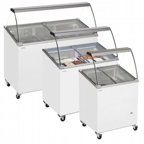 Tefcold SCE Canopy Range Static Cooled Scooping Ice Cream Display with White - 4 Tub 1295(H)x720(W)x615(D) 4 x 5 Napoli Tubs Litre Shelves -2 Year Parts Warranty Included